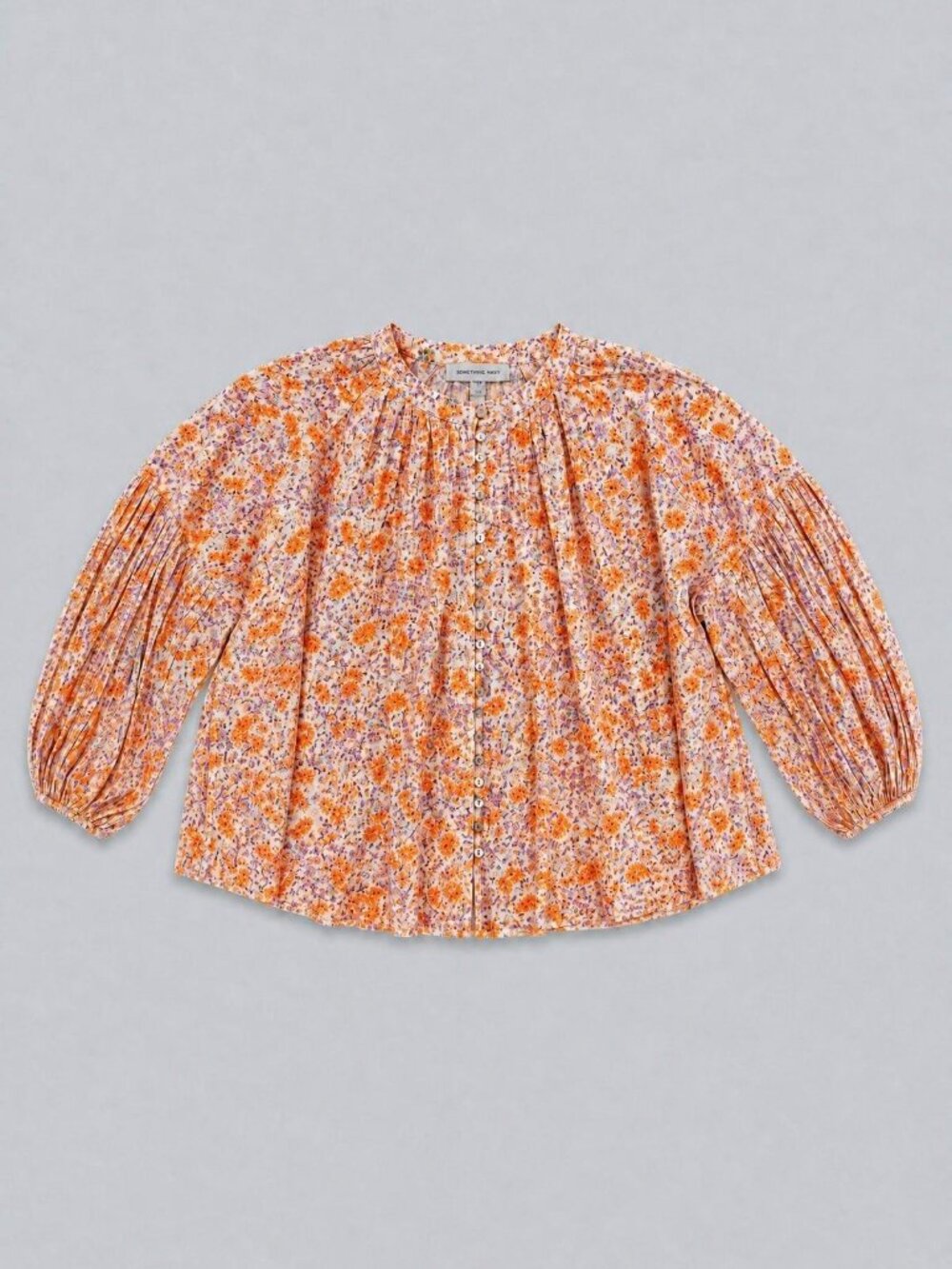 Long Sleeve Flowy Button Up - Orange Combo